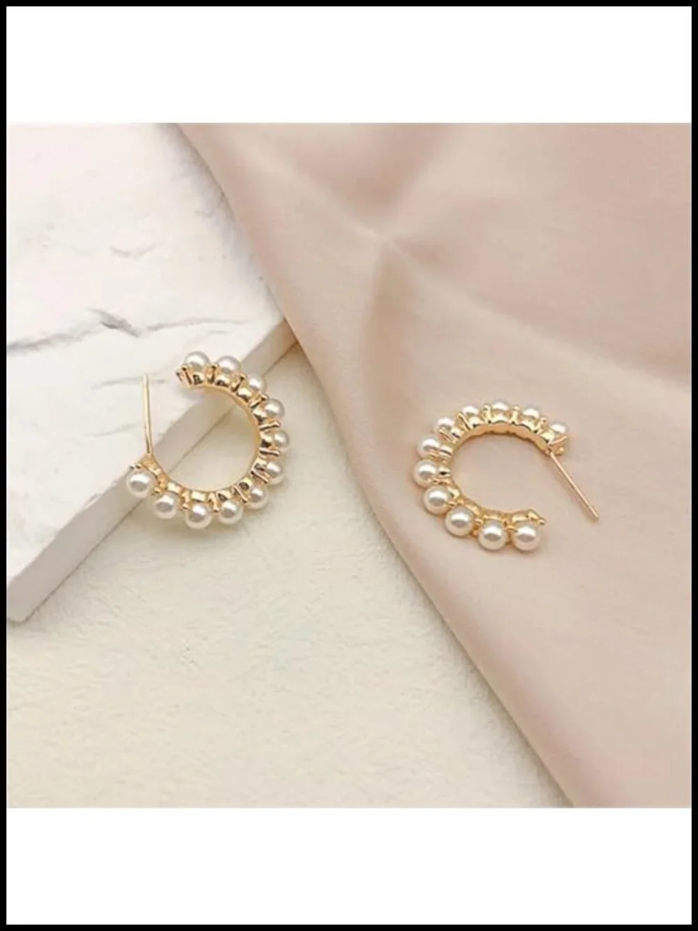 14K Gold Plated Pearl Huggie Hoop Earrings for Women Lightweight Open Circle